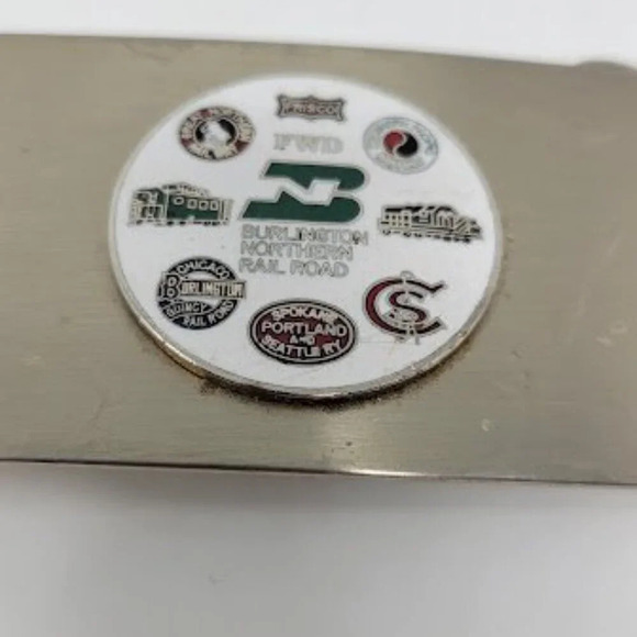 Vintage Silver Burlington Northern Railroad Merger Men Rectangular Belt Buckle - Picture 4 of 7